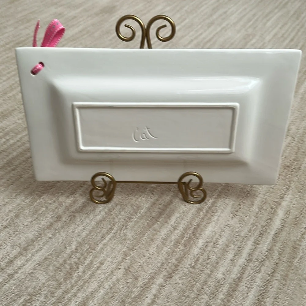Southern Living Dress Me Up Ribbon Rectangular Platter 13.5 x 7.5 White Scallop